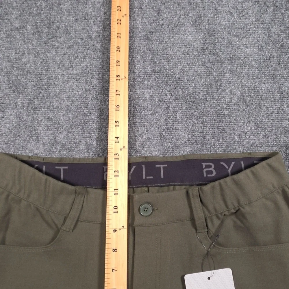 NWT BYLT Lux Pants Mens 34x30 Dark Olive Stretch Bamboo Slim Chino 5 Pocket